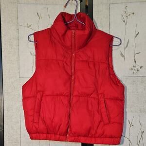 Ambiance Red Puffer Vest with High Collar and Quilted Design
